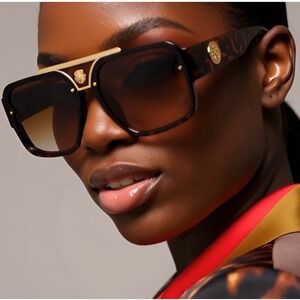 Square Frame Tortoise Shell Sunglasses Women Designer Fashion Eyewear UV Protect